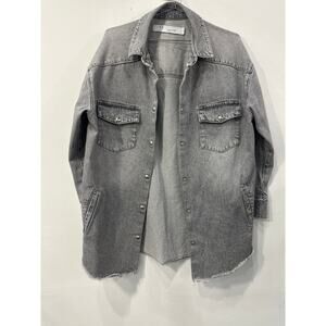 Iro Paris Grey Cotton Denim Collared Long-Sleeve Frayed-Edge Shirt Size 36